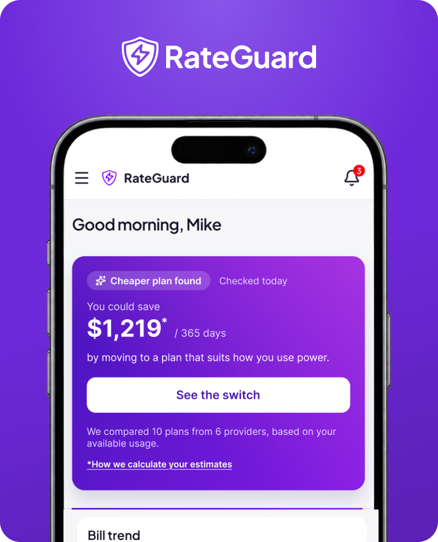 RateGuard app showing $1,219 potential savings